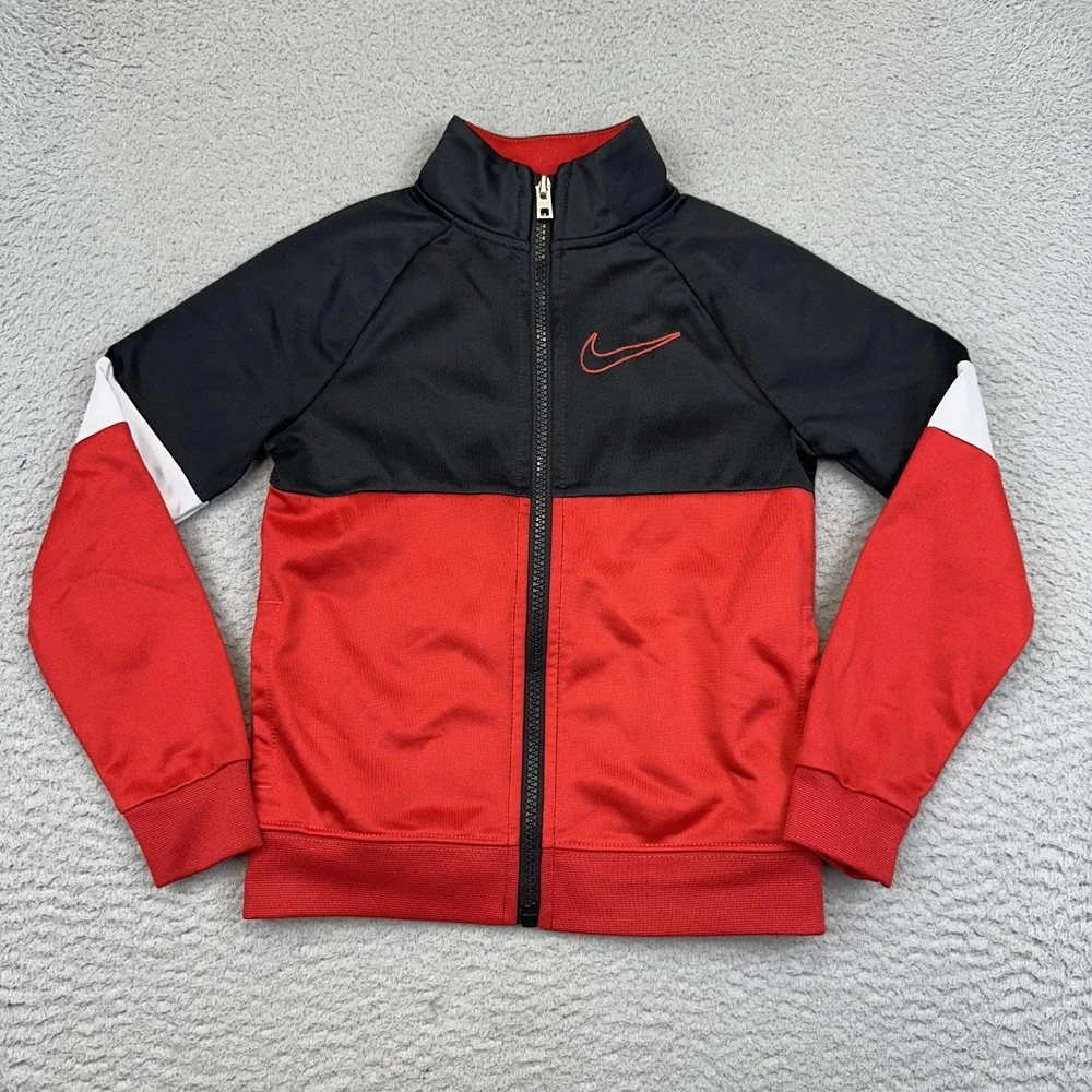 Nike Jacket Youth 4T‎ Red Black Full Zip Track Athletic 3-4Yrs 98-104CM School